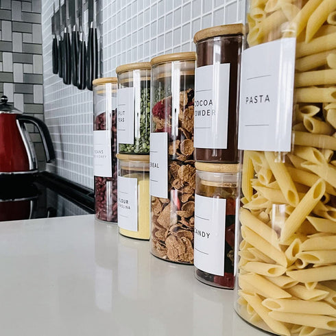 Lovable Labels Pre-Printed Farmhouse/Minimalist Pantry Labels - 168 Dishwasher Safe Pantry Container Labels Help Keep Your Pantry Storage Bins Containers Jars Bottles Canisters Organized