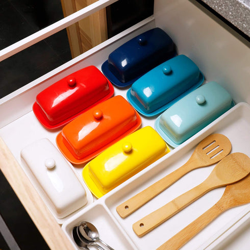 Sweese 307.101 Porcelain Butter Dish with Lid, Perfect for East West Coast Butter, White