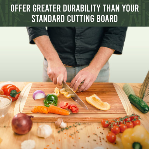 Greener Chef Organic Extra Large Bamboo Cutting Board - Lifetime Replacement Cutting Boards for Kitchen - Wood Butcher Block and Wooden Carving Board for Meat and Chopping Vegetables