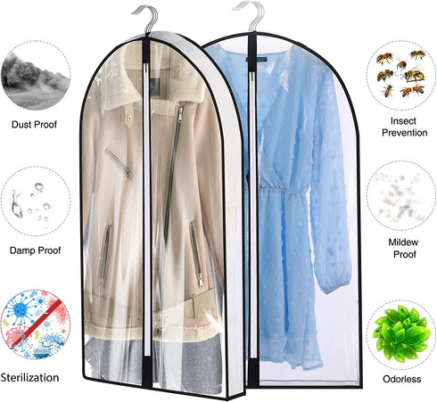 IBESTWIN 40" Clear Garment Suit Bag for Closet Storage and Travel (Set of 4) Hanging Clothes Cover with 4" Gussetes for Coats Sweaters Shirts Dress Costumes