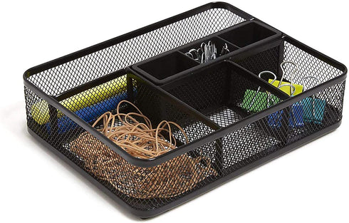 1InTheOffice Mesh Collection Desk Drawer Organizer Tray, Black, 7 Compartment
