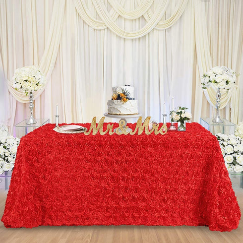 Red Rosette Tablecloth Satin Raised Rosettes 50 x102 Inches 3D Rose Floral Satin Rectangle Tablecloths for Wedding Banquet Party Baby Shower Sweet Cake