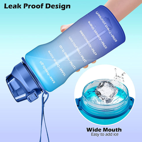 Ahape Gallon Motivational 64/100 oz Water Bottle with Time Marker & Straw, Large Daily Water Jug for Fitness Gym Outdoor Sports, Remind of All Day Hydration, Leak Proof, BPA Free (blue+purple, 100oz)