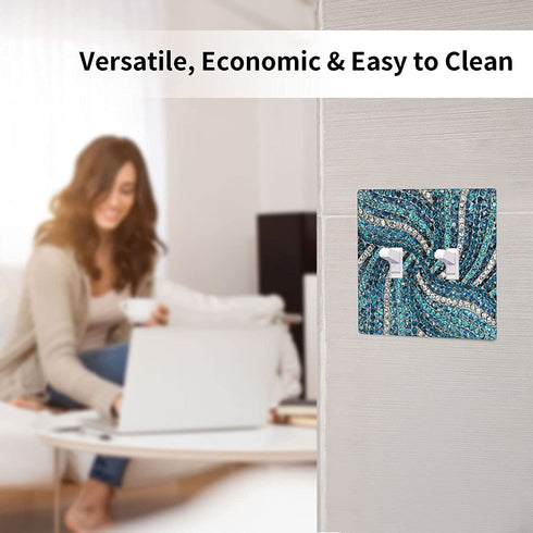 Chic Silver Grey Turquoise Blue Rhinestone Crystal Pattern Wall Plate Printing Durable Light Switch Cover Decorative Outlet Wall Plate Toggle Light Switch