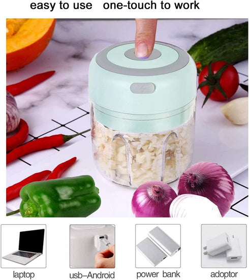 Mini Electric Chopper Garlic Machine Food Chopper Onion Processor with Three Blade/USB charging line/Magnetic Lock for Onions/Vegetables/Meat/Salad/Pepper, Outdoor/Gift/Kitchen/Barbecue/Picnic (250ML)