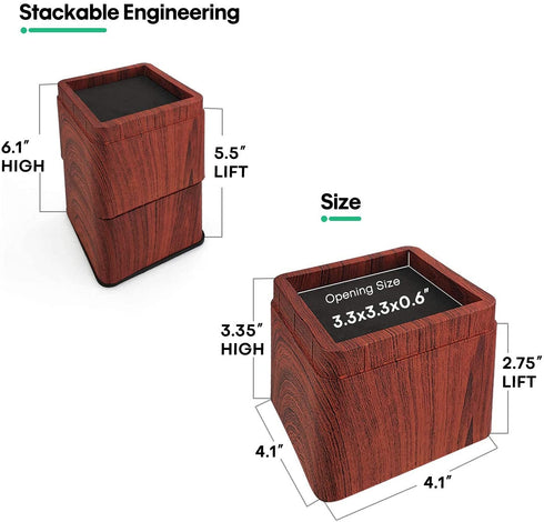 aspeike 4 Pack 3 INCH Stackable Bed and Furniture Risers, Heavy Duty Dark Wooden Printing Bed Lifts -for Adjustable Bed and Furniture Raisers Elevators for Sofas, Desks, Dorms, Tables and Chairs