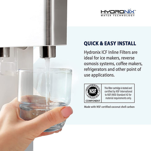 Hydronix 3 Pack ICF-10 Reverse Osmosis Post Polishing, Fridge & Ice Inline Coconut GAC Water Filter, 2000 Gal 1/4" NPT