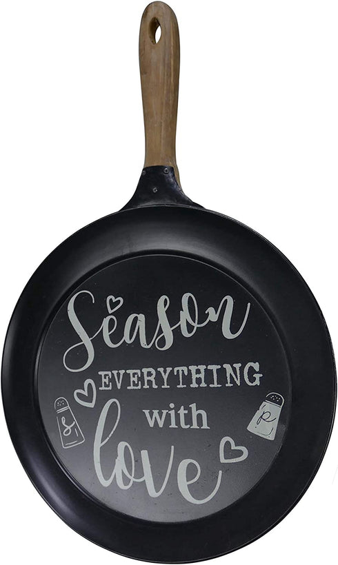 NIKKY HOME 15" x 24" Pan Shaped Metal Kitchen Sign Wall Decor with Quote Season Everything with Love, Black