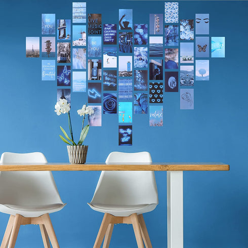 100 Pieces Blue and Purple Wall Collage Kit Aesthetic Wall Art Boho Photo Collage Kit 6 x 4 Inch Blue Aesthetic Posters Aesthetic Room Decor for Bedroom
