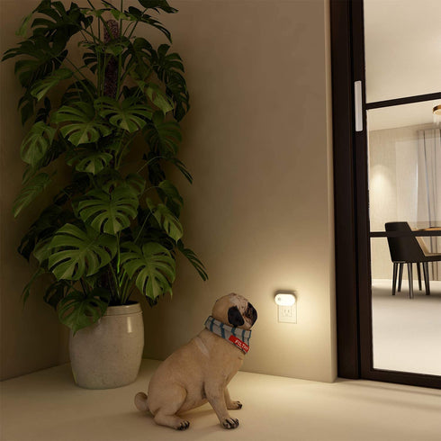 Motion Sensor Night Light Plug in, LYRIDZ Superior Bright 1-120LM Smart Nightlight Warm White LED Light with Stepless Adjustable Brightness for Bedroom, Kitchen, Stairs, Hallway, 4 Pack