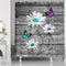 Rustic Farmhouse Fabric Shower Curtain Sets, Teal Butterfly Shower Curtains, White Farm Daisy Flowers on Country Grey Wooden Bathroom Curtain with12 Hooks, 69X70in