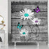Rustic Farmhouse Fabric Shower Curtain Sets, Teal Butterfly Shower Curtains, White Farm Daisy Flowers on Country Grey Wooden Bathroom Curtain with12 Hooks, 69X70in