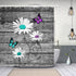 Rustic Farmhouse Fabric Shower Curtain Sets, Teal Butterfly Shower Curtains, White Farm Daisy Flowers on Country Grey Wooden Bathroom Curtain with12 Hooks, 69X70in