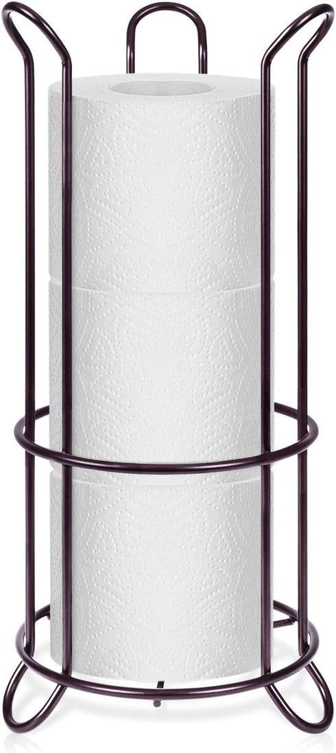 Metal Free Standing Toilet Paper Holder Stand with Storage for 3 Rolls of Toilet Tissue for Bathroom, Bronze