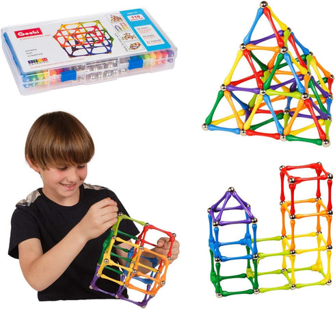 Goobi 110 Piece Magnetic Building Sticks Blocks Tiles Toy Magnet 3D Construction Set STEM Educational Toys for 3 4 5 6 7 8 Year Old Kids Boys Girls Adults with Storage Box and Instruction Guide