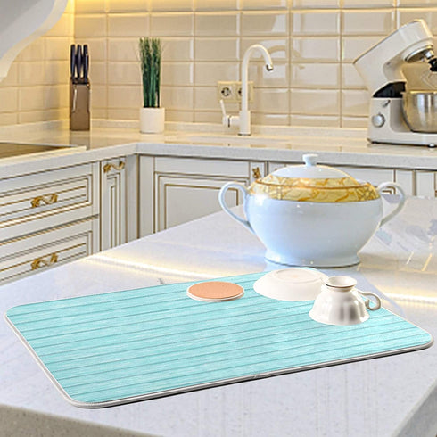 ALAZA Dish Drying Mats for Kitchen Counter Retro Teal Turquoise Blue Absorbent Microfiber Large Drying Pad Dish mats for Kitchen Countertops 18 x 24 Inch