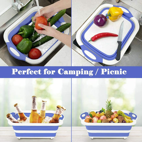 Rottogoon Collapsible Cutting Board, Foldable Chopping Board with Colander, Multifunctional Kitchen Vegetable Washing Basket Silicone Dish Tub for BBQ Prep/Picnic/Camping(BlueViolet)