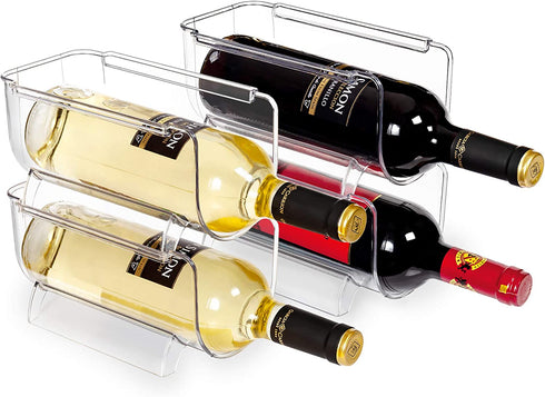 Vtopmart Refrigerator Wine and Water Bottle Holder, 4Pack Stackable Plastic Wine Rack Storage Organizer for Fridge, Cabinet, Pantry, Kitchen Countertops, Clear