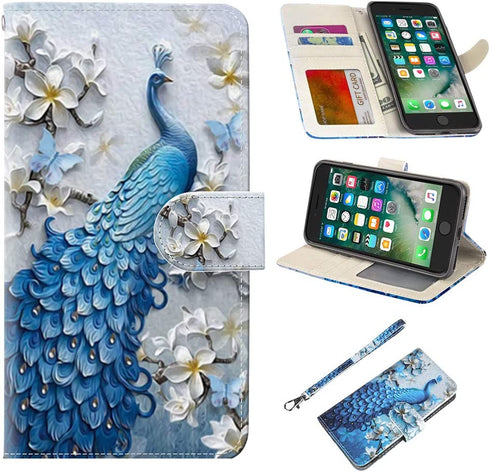iPhone 7 Plus Case, iPhone 8 Plus Case, UrSpeedtekLive Wallet Case, Premium PU Leather Flip Case Cover with Card Slots & Kickstand for Apple iPhone 7 Plus (2016) / iPhone 8 Plus (2017)-Peacock