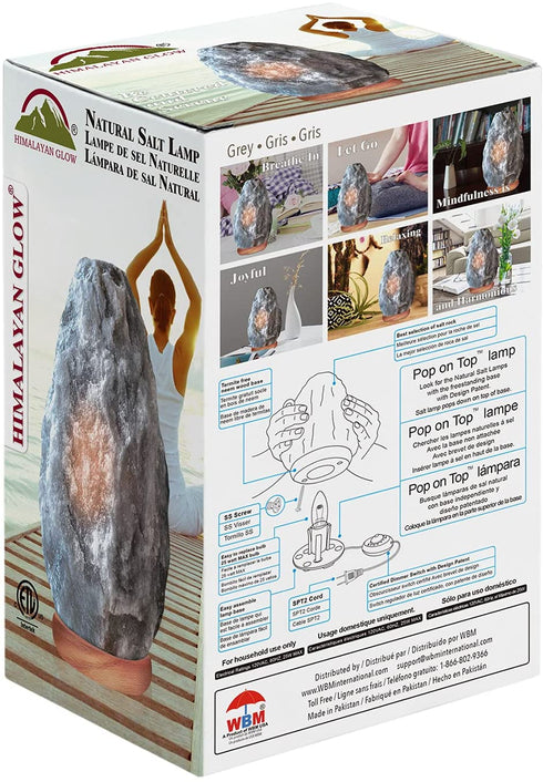 Himalayan Glow Natural Grey Salt Lamp,Night Light,Hand Carved Crystal Salt Lamp with Neem Wooden Base,Salt Lamp Bulb,(ETL Certified) Dimmer Switch | 5-7 LBS (2 Extra Bulbs)
