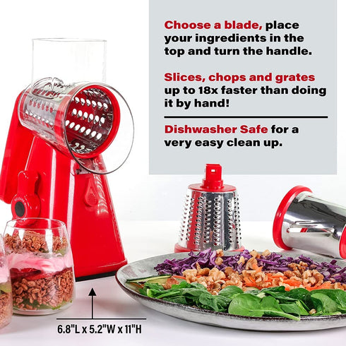 Nutrislicer 3-in1 Kitchen Spinning/Rotating Mandoline Countertop Vegetable Slicer Fruits Slicer Chopper Shredder Grater with 3 Stainless Steel Drum Blades For Vegetable, Fruits, Cheese As Seen On TV