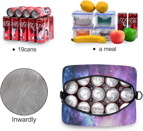 Green Purple Galaxy Space Lunch Bags for Women Nebula Star Lunch Tote Bag Lunch Box Water-resistant Thermal Cooler Bag Lunch Organizer for Working Picnic Beach Sporting