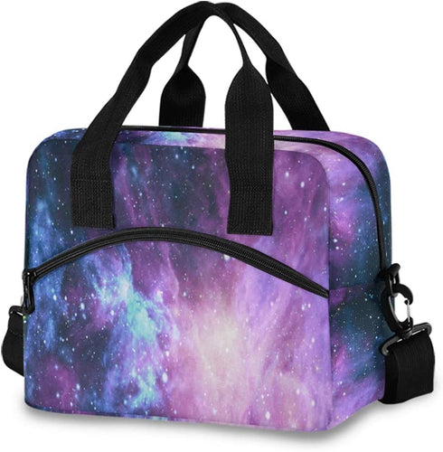 Green Purple Galaxy Space Lunch Bags for Women Nebula Star Lunch Tote Bag Lunch Box Water-resistant Thermal Cooler Bag Lunch Organizer for Working Picnic Beach Sporting