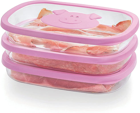 Snips Stackable Storage Cold Meat Saver, Clear with Pink Pig