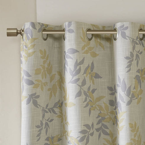 SUNSMART Julie Botanical Print Blackout, Casual Grommet Window Curtain for Bed Living Room Kitchen, Black, 1-Panel Pack, 50x84, Yellow