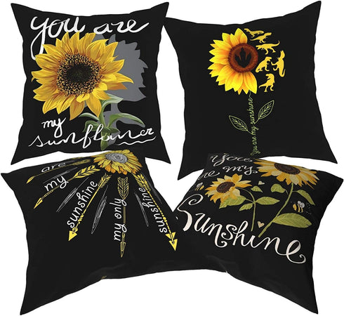 Randell Sunflower You are My Sunshine Throw Pillow Covers Set of 4 Decorative Pillow Cases for Sofa Bed Chair 18x18 Inch