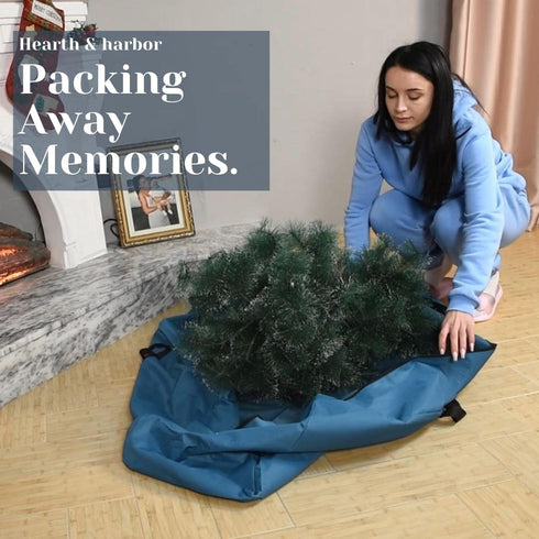 Hearth & Harbor Christmas Tree Storage Bag - Fits Up to 7.5 ft Holiday Trees - Large Christmas Tree Storage Box Container Made from Durable Waterproof Fabric with Handles & Dual Zipper
