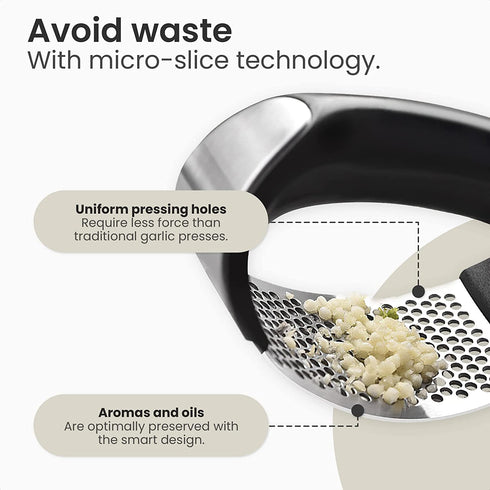 Habitaby® - Garlic Press - Garlic Press Stainless Steel - Garlic Press Rocker - Garlic Chopper - Garlic Crusher - Garlic Mincer - With Free Silicone Garlic Peeler and Cleaning Brush