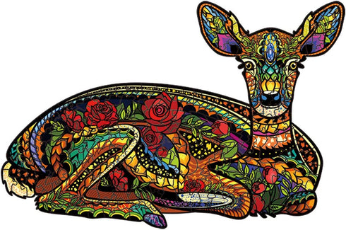 TMCOM Wooden Puzzles Wooden Animals Shaped Puzzles Family Game Play Jigsaw Unique Shaped Wooden Jigsaw Puzzles for Adults and Kids (Deer)