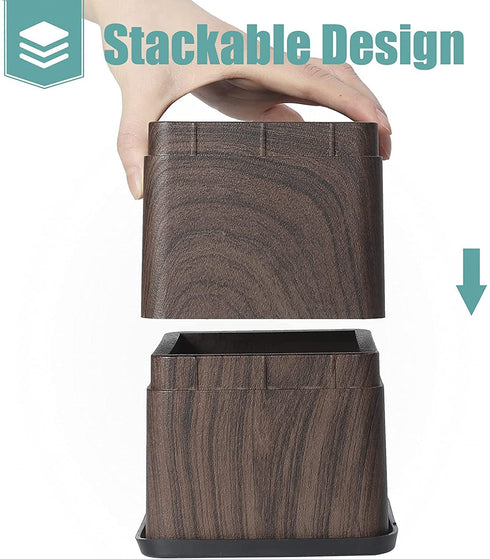 MEETWARM 3 inch Bed Risers Heavy Duty Stackable Furniture Risers for Couch Sofa Bed Desk Table (Black Walnut Wood Grain), Set of 4
