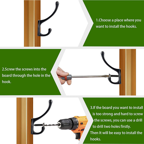 12 Pack Coat Hooks, POZEAN Hooks for Hanging with 24pcs Screws, Black Towel Hooks Wall Hooks for Hanging Coat Scarf, Bag, Towel, Key, Cap, Cup, Hat and More