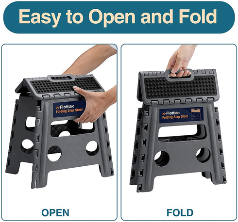 Flottian 13" Folding Step Stool for Adults and Kids Holds Up to 300 lbs ,Non-Slip Folding Stools with Handle, Compact Plastic Foldable Step Stool for Bathroom,Bedroom, Kitchen Gray,1PC