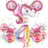 MOVINPE Number Balloons Birthday Party Decorations for Girls, 43" Pinks Jumbo Large Mylar Foil Balloon Bouquet, Round Round-Shape Foil Balloon, Girly Theme Party Supplies Backdrop (Unicorn #4)
