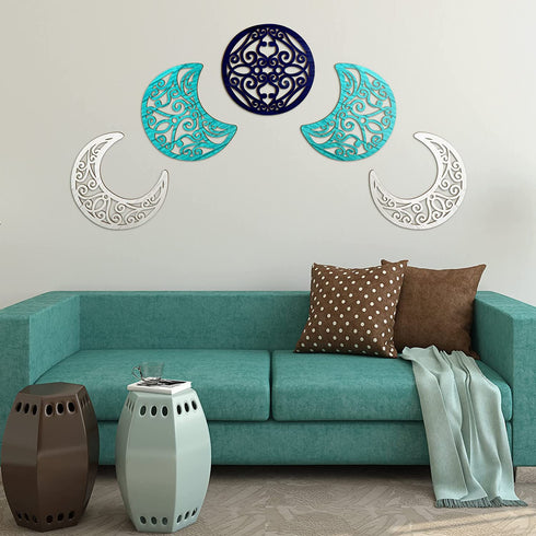 5 Pieces Moon Phase Wall Decor Boho Wood Moon Appearance Wall Art Decorations Hanging Nordic Bohemian Moon Interior for Living Room Bedroom Apartment Home
