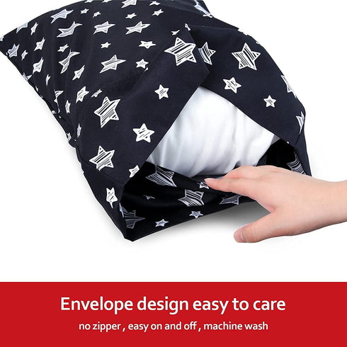 Toddler Pillowcase 2 Pack, 14'' x 20'' Travel Pillow Case Cover for Babies, Kids, Boys and Girls, Soft and Breathable Small Pillow Cases with Envelope Closure, Black Star Print