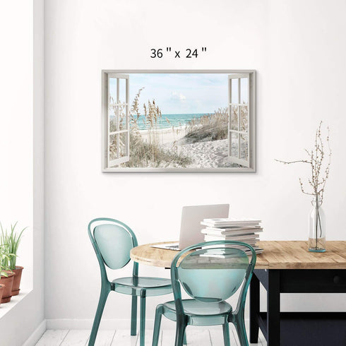 Hardy Gallery Coastal Beach Picture Wall Art: Beach Theme Window Canvas Art Prints Seascape Artwork for Bedroom (36? x 24œ x 1 Panel)