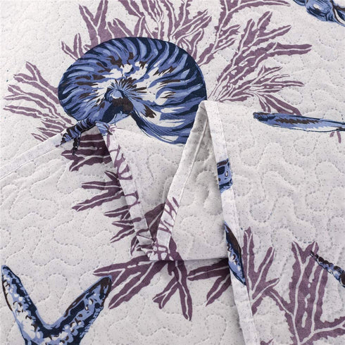 King Size Quilt Set Beach Quilt Bedding King Quilts Bedspread Coverlet Coastal Ocean Bedding Summer Lightweight Reversible Quilt Beach Bed Spread Coverlet Starfish Conch Shell Home Decor Quilt Blue