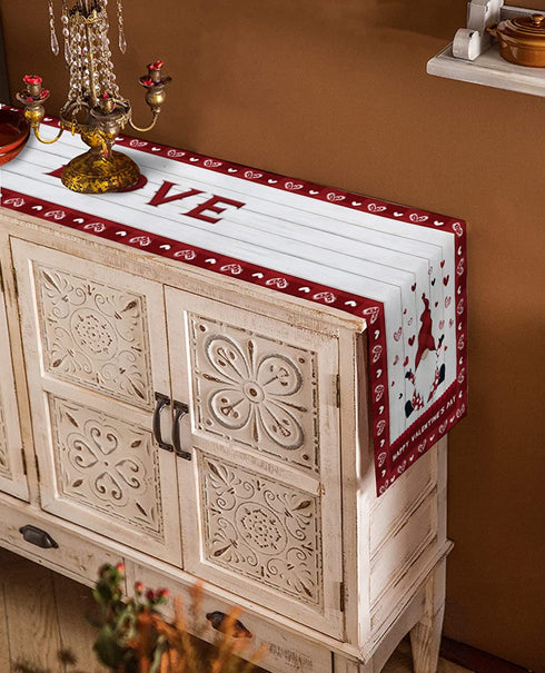 Valentine's Day Cute Gnome 90 Inches Long Table Runner for Dining Room, Rustic Wood Cotton Linen Tablecloth Runners, Farmhouse Table Setting Decor for Wedding Party Holiday Home, Machine Washable.