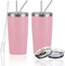 2 Pack Travel Tumblers, 20 Oz Stainless Steel Tumblers with Lids Straws, Vacuum Insulated Tumblers, Double Wall Travel Tumblers, Powder Coated Insulated Coffee Cup for Hot and Cold Drinks, Pink