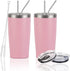 2 Pack Travel Tumblers, 20 Oz Stainless Steel Tumblers with Lids Straws, Vacuum Insulated Tumblers, Double Wall Travel Tumblers, Powder Coated Insulated Coffee Cup for Hot and Cold Drinks, Pink