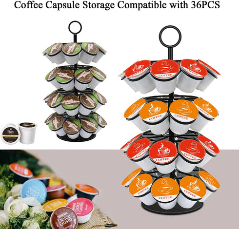 KIMIUP Coffee Pod Holder, Coffee Pod Storage Compatible with K-Cups(36 Pods), Kitchen Detachable Coffee Pod Organizer for Countertop, Spins 360-Degrees Coffee Pod Carousel