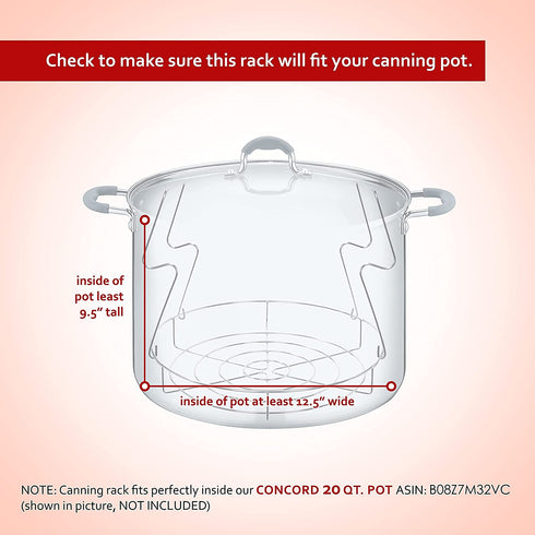 CONCORD 12" Stainless Steel Canning Rack. Holds 8 Pint or 7 Quart Jars. No Rust, Extra Stability. FITS IN POT WITH AT LEAST 12.5" WIDTH. BULK PACKS (2 Pack)