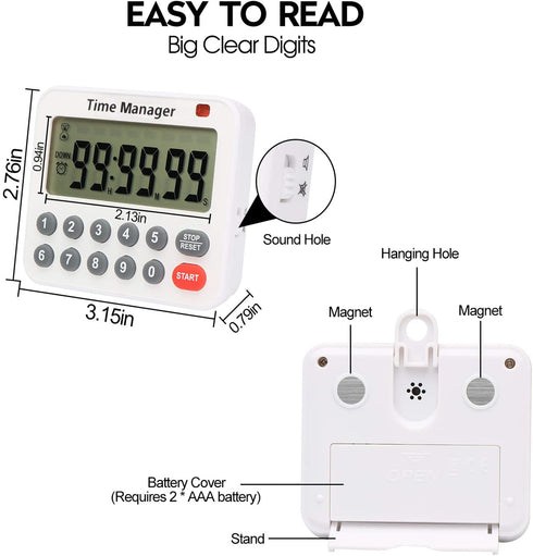 2 Pack Digital Countdown Kitchen Timer - AIMILAR AY4052-2 Magnetic Count Up Down Cooking Timer with Magnet Back Loud Alarm Directly Input Hours Minutes and Seconds