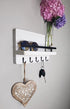 Ripple Creek Key Holder for Wall and Mail Shelf, Decorative Wooden Wall Rack for Keys, Letters, Bills - Pine Wood Unique and Industrial Decor, Perfect for Entryway, Kitchen (Washed White, Large)