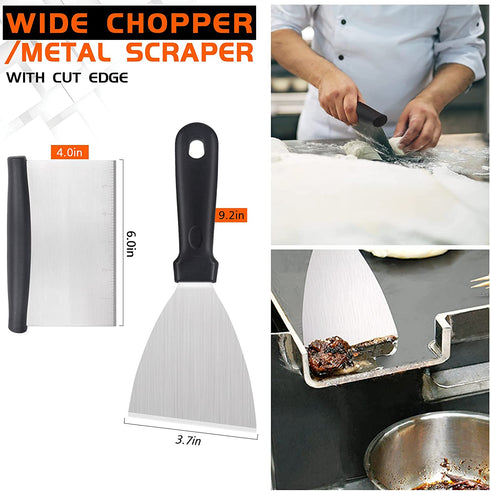 JIGUOOR Griddle Accessories, 16PCS Flat Top Grill Accessories Kit for Blackstone and Camp Chef, with Griddle Metal Spatula, Scraper, Pepper Grinder, Egg Rings, for Camping, Teppanyaki & Gas Grill