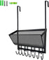 Giftgarden Over The Door Hooks Coat Rack with Wire Mesh Basket, 12 Hooks Door Hanger & Wall Mount Storage Organizer for Bathroom Bedroom Kitchen Cabinet Office Hanging, Black